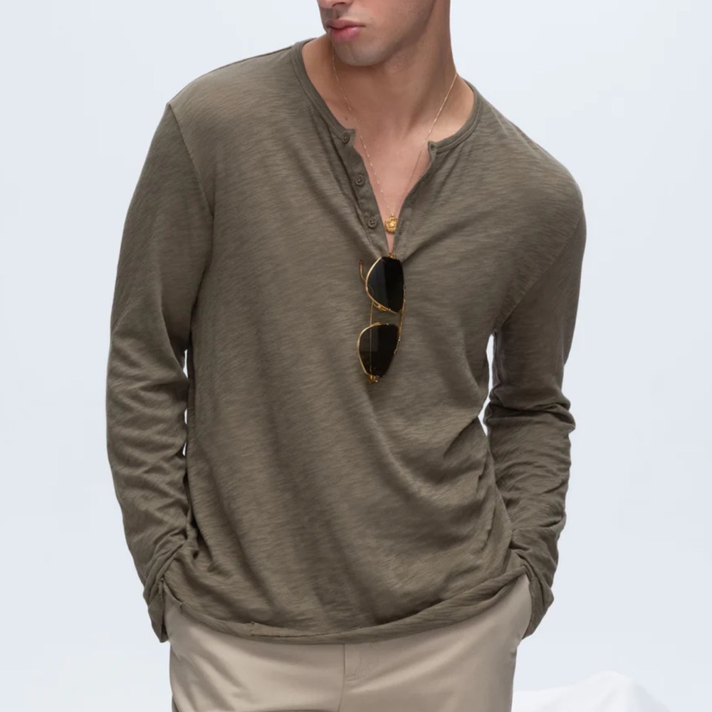 ATM MENS LONG SLEEVE SLUB JERSEY DESTROYED WASH HENLEY XL